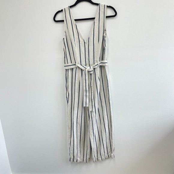 ⛔️SOLD⛔️Madewell White Blue Striped Linen Wide Leg Sleeveless Pull-On Jumpsuit S - Picture 3 of 9